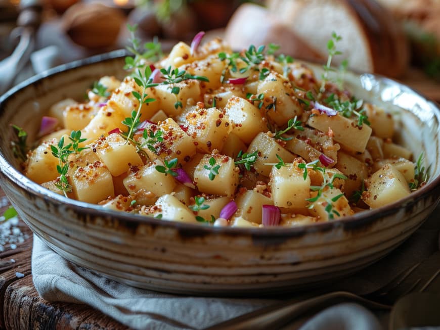 Kartoffelsalat mit Kräutern auf dem Ostertisch