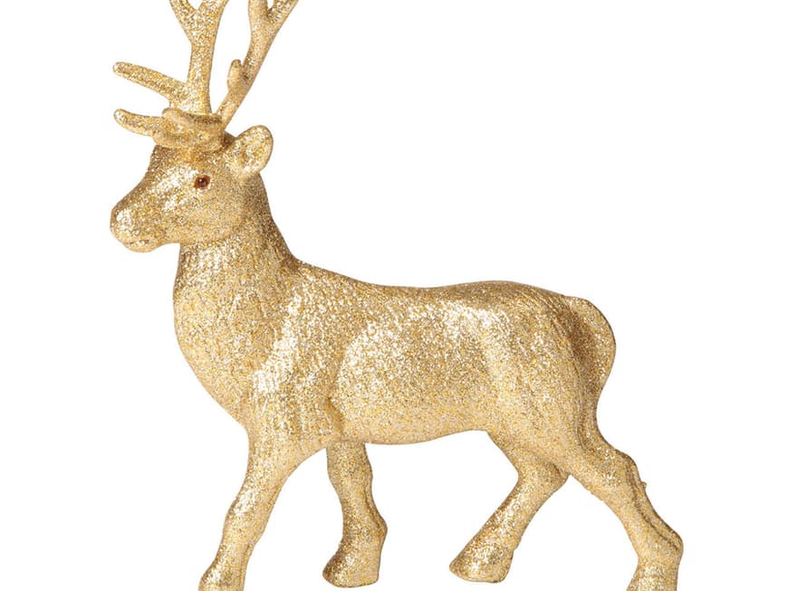 VON DRAUSS‘ VOM WALDE Deko-Hirsch, rot oder gold, 22 cm oder 14 cm groß, Kunststoff, ca. 5 bzw. 12 Euro