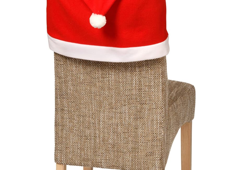 MÜTZE AUF! Stuhlhusse mit Bommel, 48 x 60 cm, Polyester, 4er-Pack ca. 6 Euro, Polsterstuhl „Oskar“ mit Eichenfüßen, ca. 110 Euro