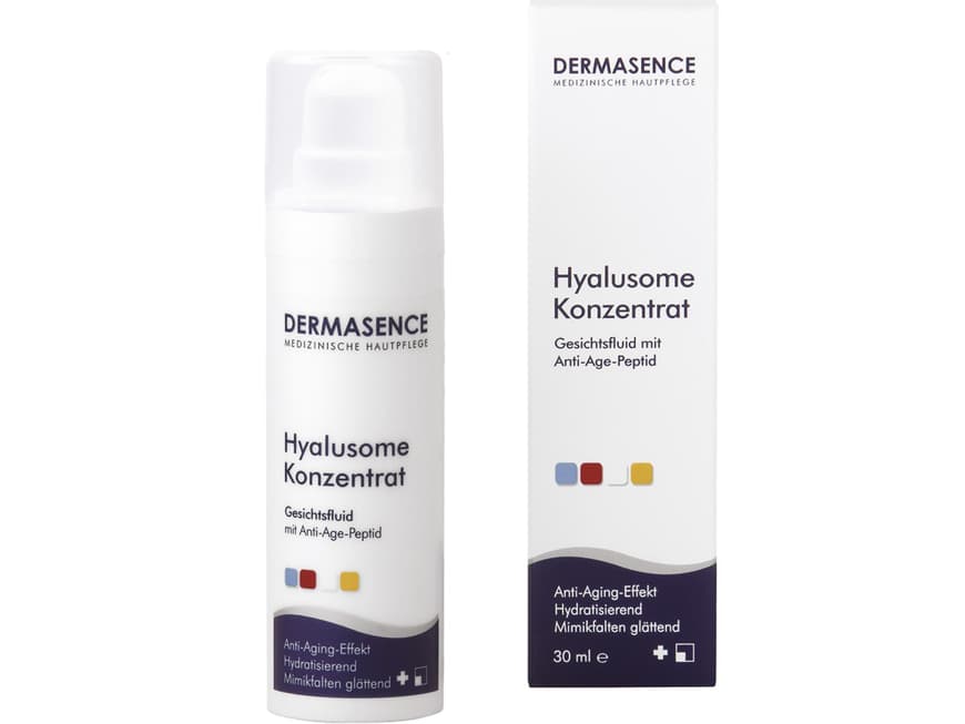 Gegen Falten: Anti-Aging-Fluid mit externem Botox-Effekt. „Hyalusome Konzentrat“ 33,50 Euro. DERMASENCE, exklusiv in der Apotheke