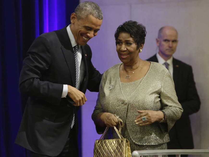 Aretha Franklin mit Barak Obama 2015