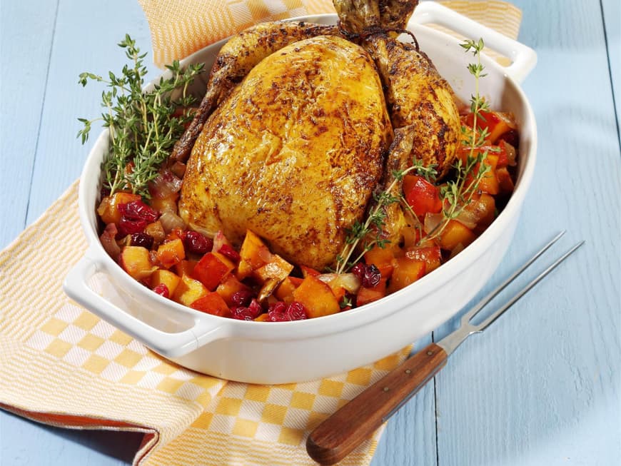Rezept Gefülltes Brathähnchen mit Kürbis